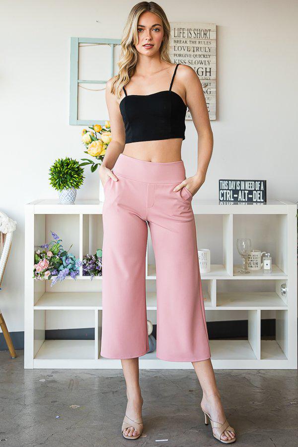 "Uptown" Crop Trouser with Pockets (Light Mauve)-Lola Monroe Boutique