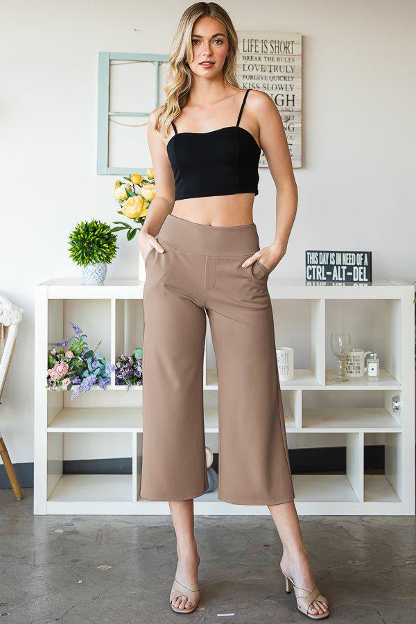 "Uptown" Crop Trouser with Pockets (Mocha)-Lola Monroe Boutique