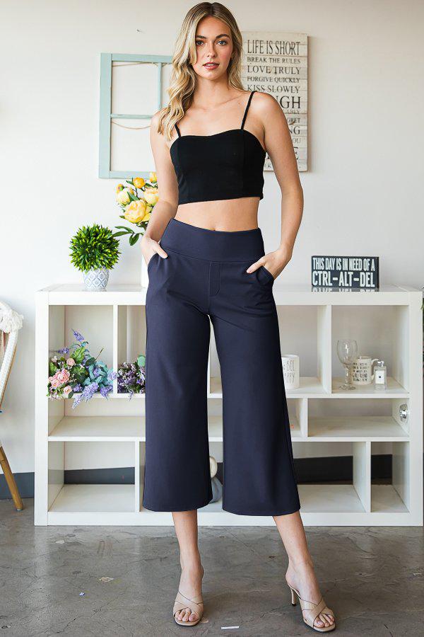 "Uptown" Crop Trouser with Pockets (Navy)-Lola Monroe Boutique