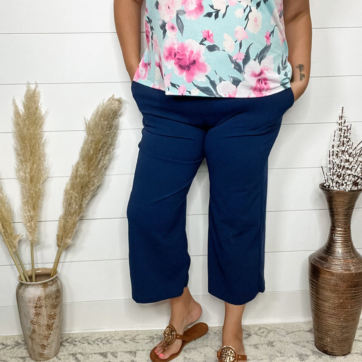 "Uptown" Crop Trouser with Pockets (Navy)