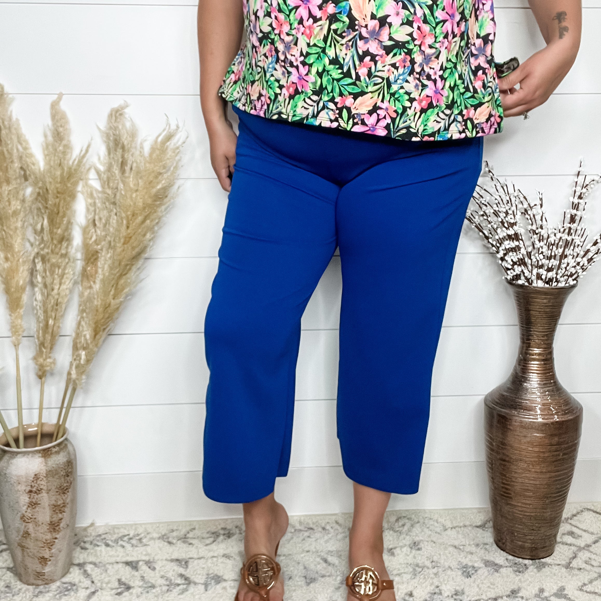 "Uptown" Crop Trouser with Pockets (Royal Blue)-Lola Monroe Boutique