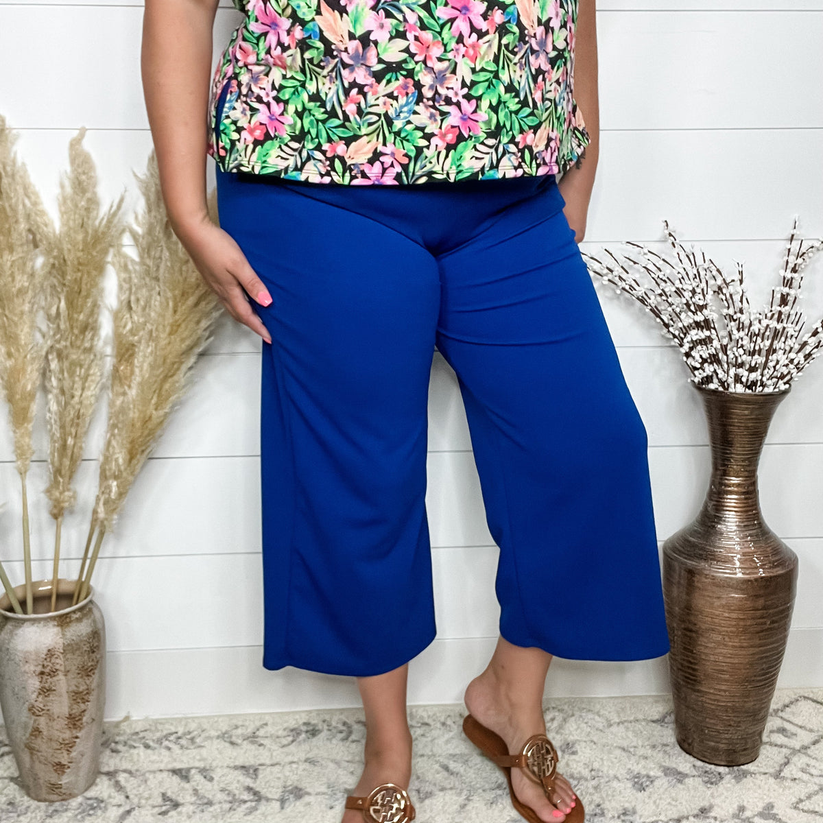 "Uptown" Crop Trouser with Pockets (Royal Blue)-Lola Monroe Boutique