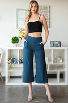 "Uptown" Crop Trouser with Pockets (Teal)-Lola Monroe Boutique