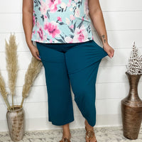 "Uptown" Crop Trouser with Pockets (Teal)-Lola Monroe Boutique
