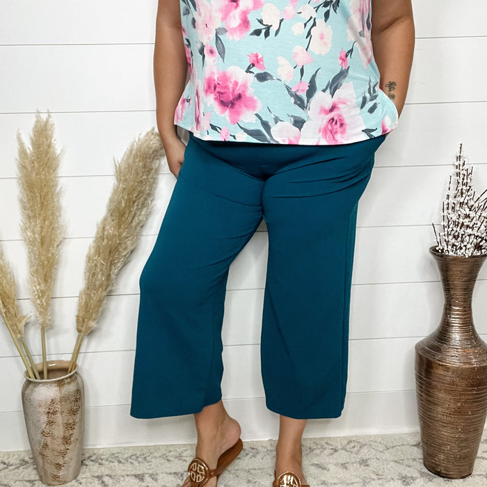 "Uptown" Crop Trouser with Pockets (Teal)-Lola Monroe Boutique
