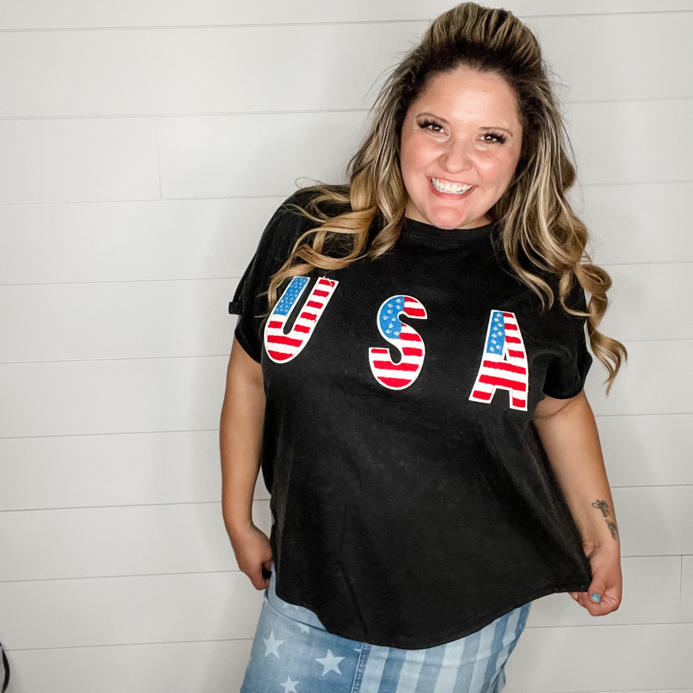 USA Embellished Oversized Boxy Tee-Lola Monroe Boutique