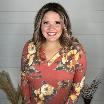 "Utah" Floral Long Sleeve Split Neck