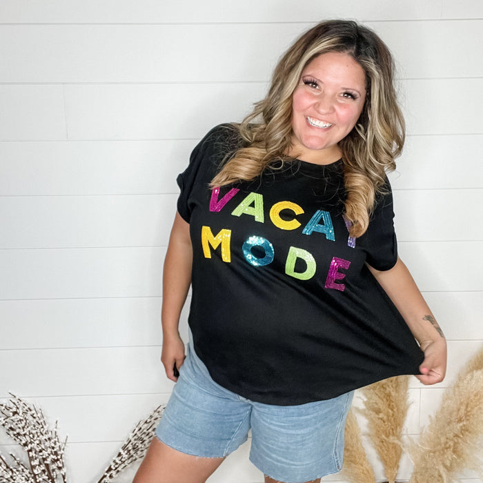 "Vacay Mode" Sequined Letter Oversized Boxy Tee