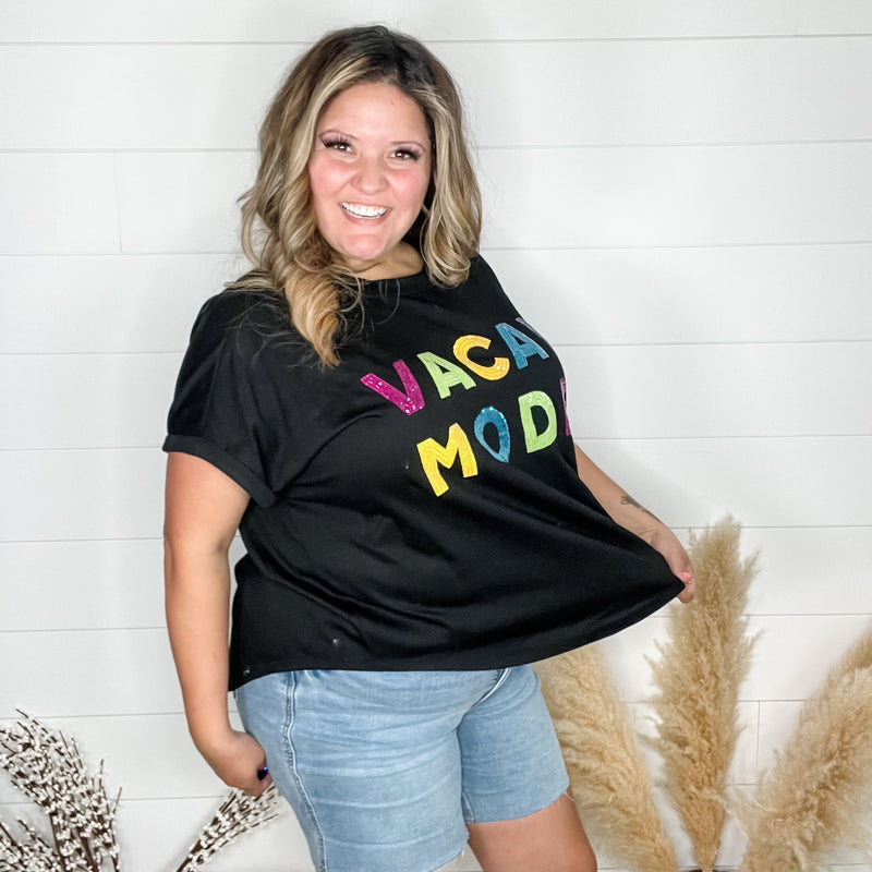 "Vacay Mode" Sequined Letter Oversized Boxy Tee-Lola Monroe Boutique