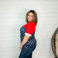 "Valor" Americana Boyfriend Tee with Sequined Cuff-Lola Monroe Boutique