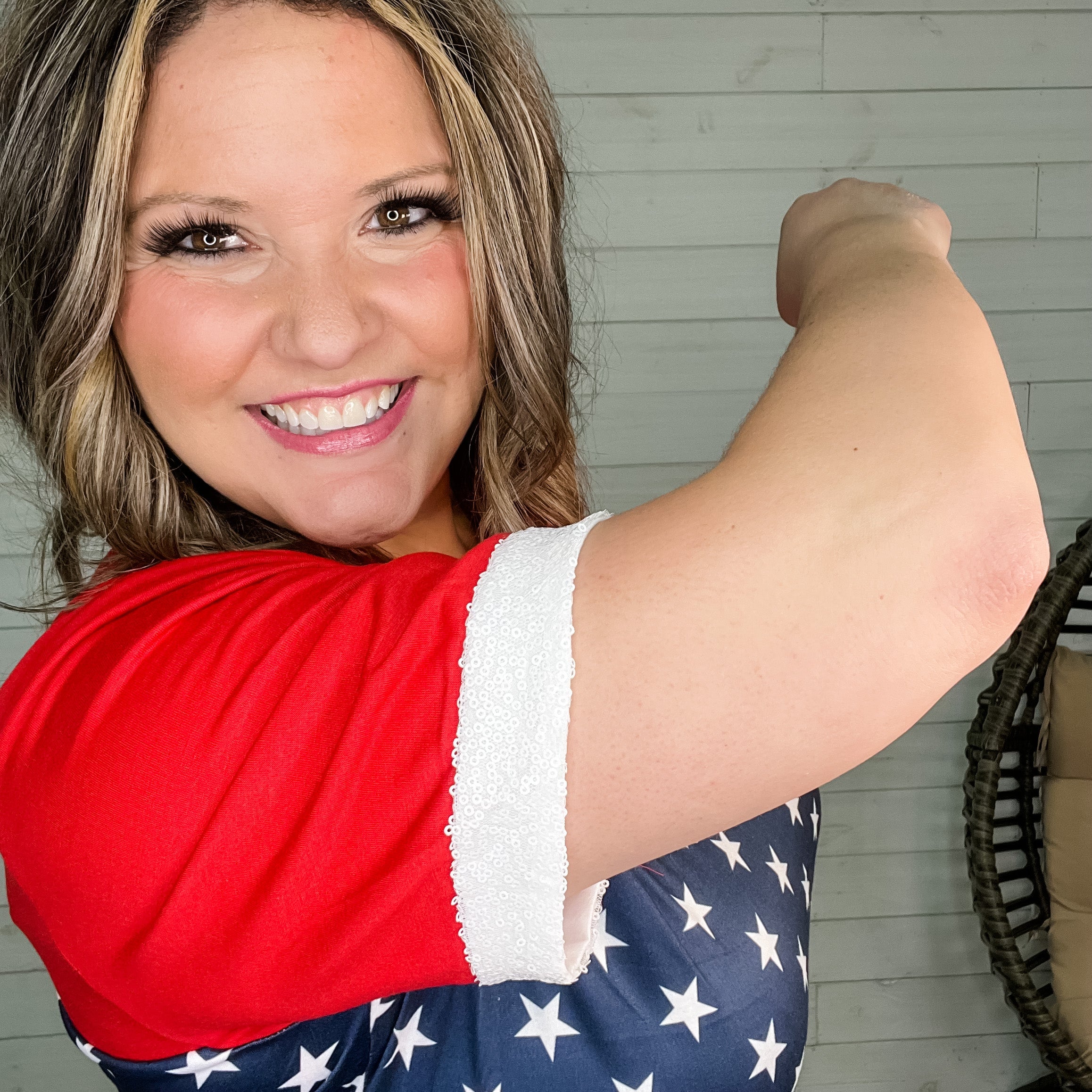 "Valor" Americana Boyfriend Tee with Sequined Cuff-Lola Monroe Boutique