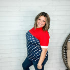 "Valor" Americana Boyfriend Tee with Sequined Cuff-Lola Monroe Boutique