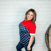 "Valor" Americana Boyfriend Tee with Sequined Cuff-Lola Monroe Boutique