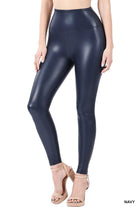 Vegan Leather "Date Night" Leggings with Wide Waist Band (Navy)-Lola Monroe Boutique