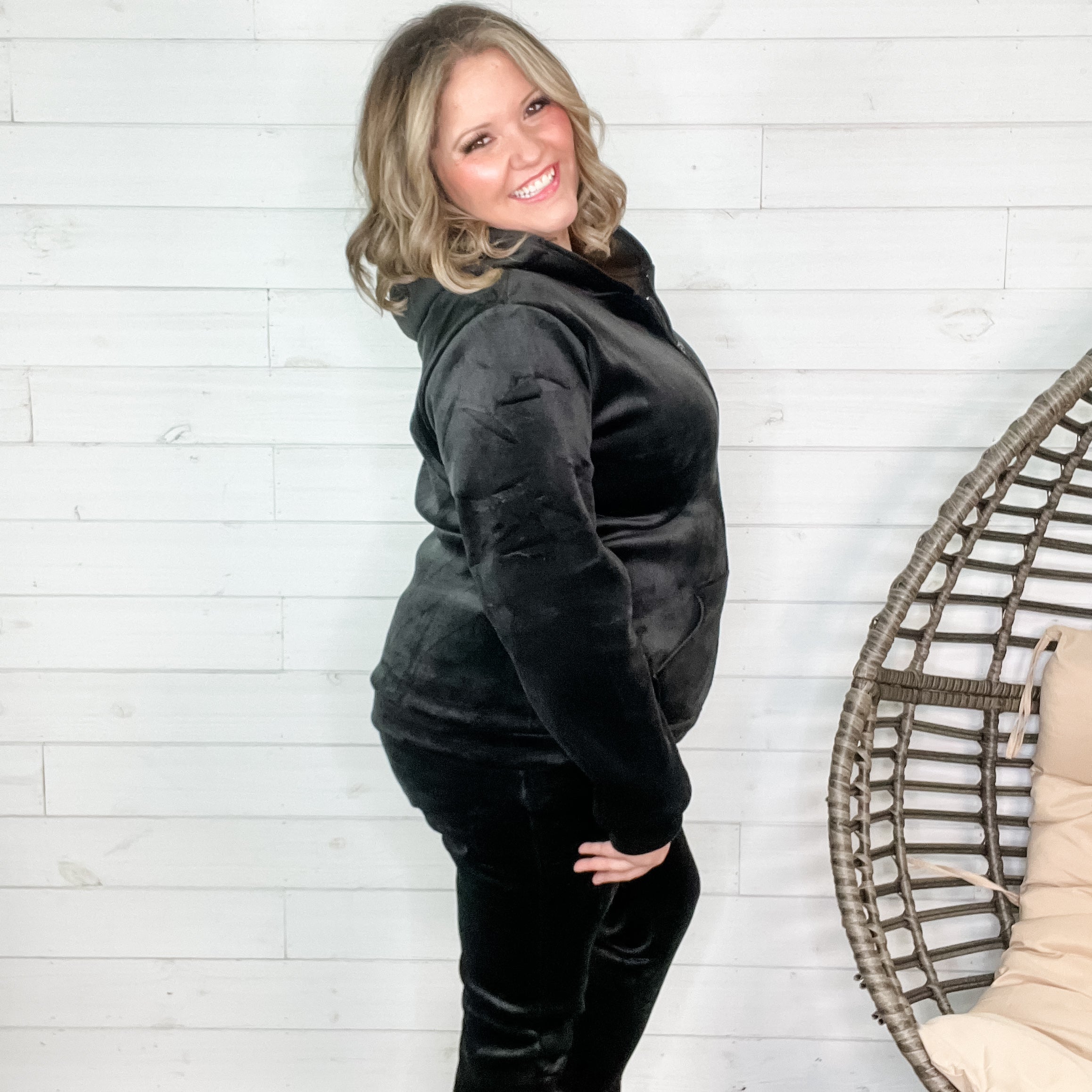 Velour Jogger Zip Up Jacket-Lola Monroe Boutique