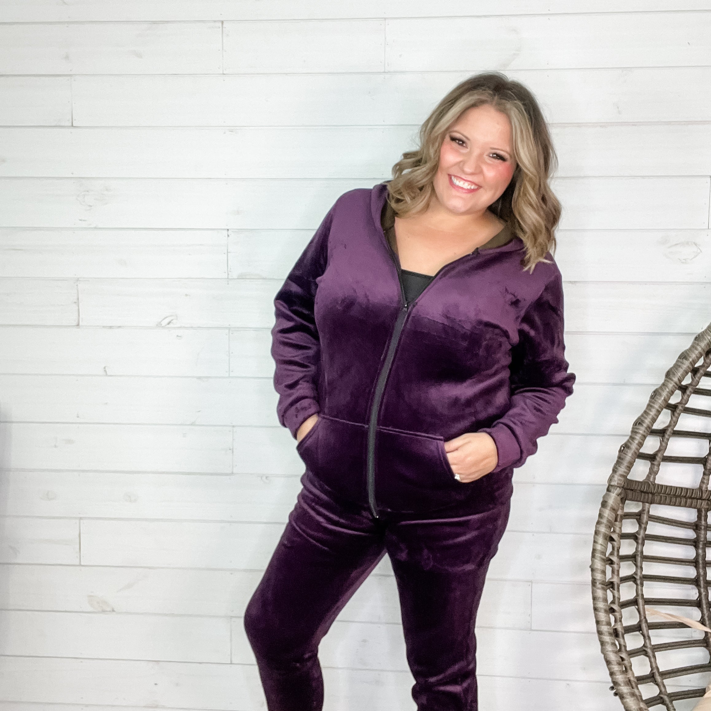 Velour Jogger Zip Up Jacket-Lola Monroe Boutique