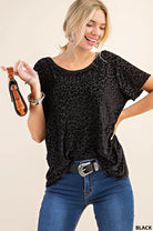 "Velvet Cat" Burnout Material Animal Print Top-Lola Monroe Boutique