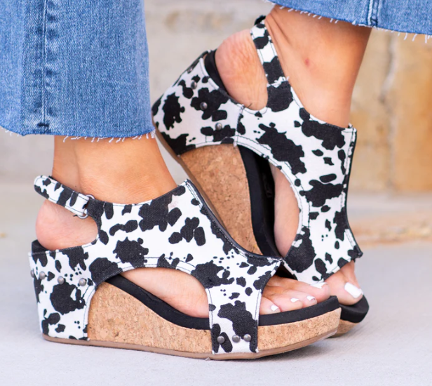 Very G "Justice" Cork Wedge Sandal (Cow Print)-Lola Monroe Boutique