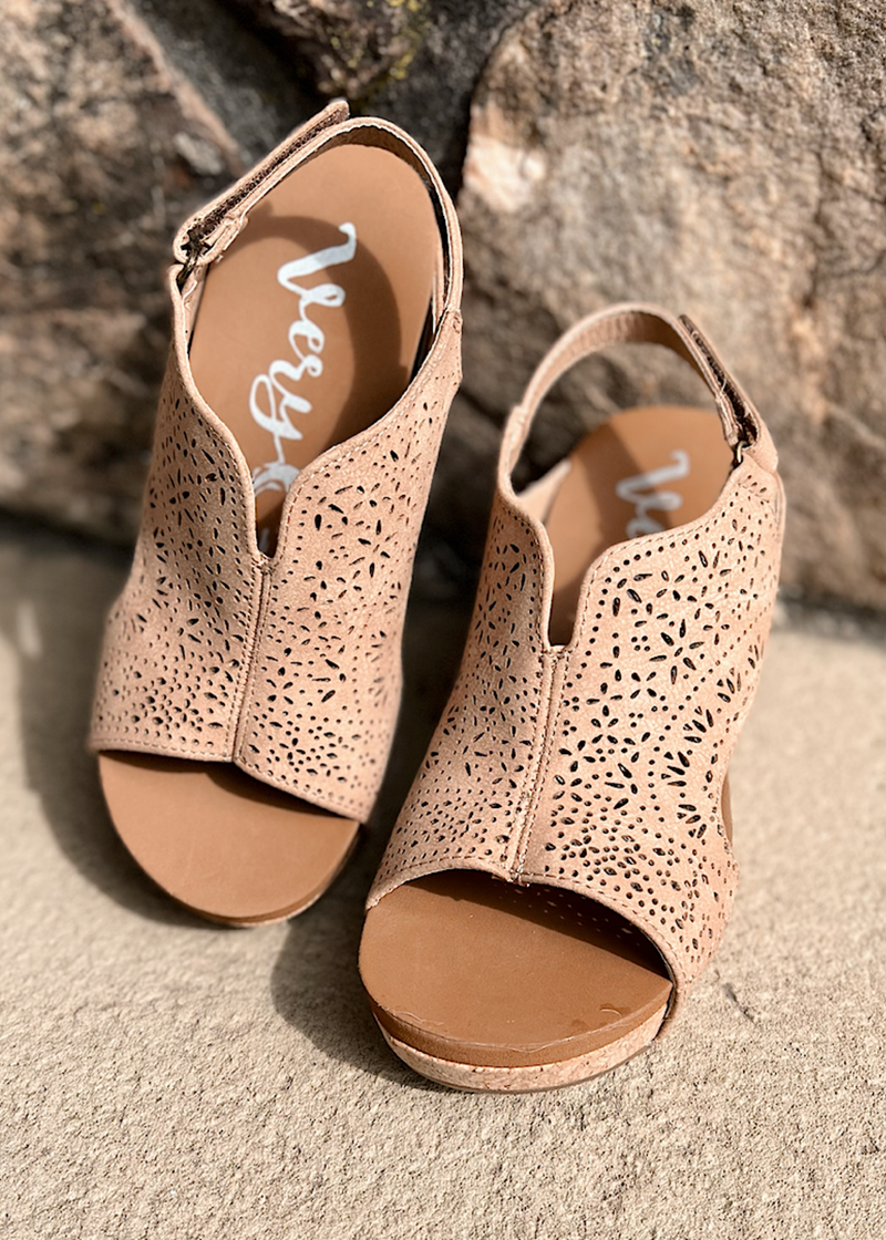 "Free Fly" By Very G Faux Suede Cork Wedge Sandal (Nude)