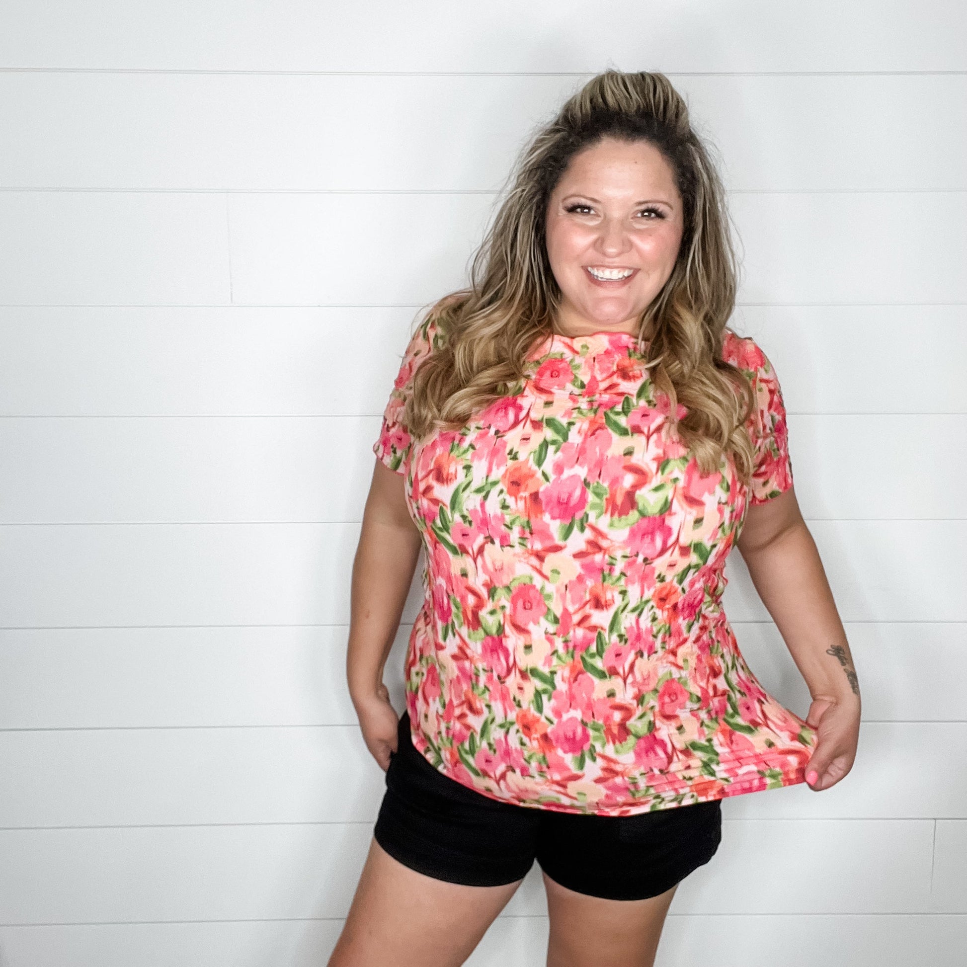 "Vibes" Short Sleeve Floral Top