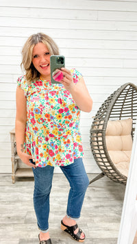 "Wanderlust" Floral Ruffle Sleeve Tiered Top-Lola Monroe Boutique