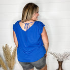 "Ward" Ruched Shoulder with Back Tie Detail Tank (Royal Blue)-Lola Monroe Boutique