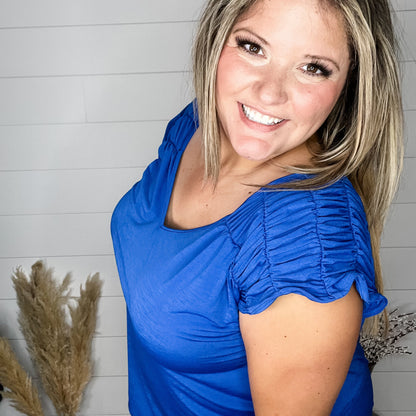 "Ward" Ruched Shoulder with Back Tie Detail Tank (Royal Blue)