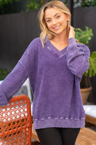 "Washout" Long Sleeve Mineral Wash V Neck Weekender-Lola Monroe Boutique