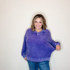 "Washout" Long Sleeve Mineral Wash V Neck Weekender-Lola Monroe Boutique