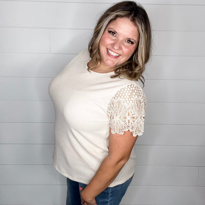 "Waylon" Waffle Body Crochet Short Sleeve Top