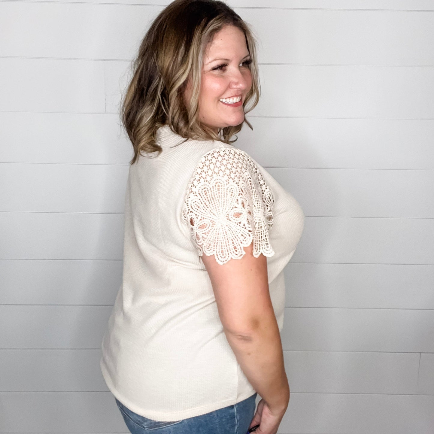 "Waylon" Waffle Body Crochet Short Sleeve Top