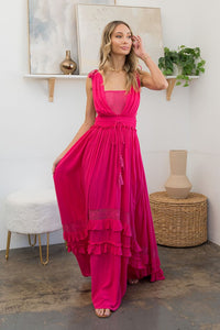 "Coastal" Ruffle & Crochet Accent Maxi Dress