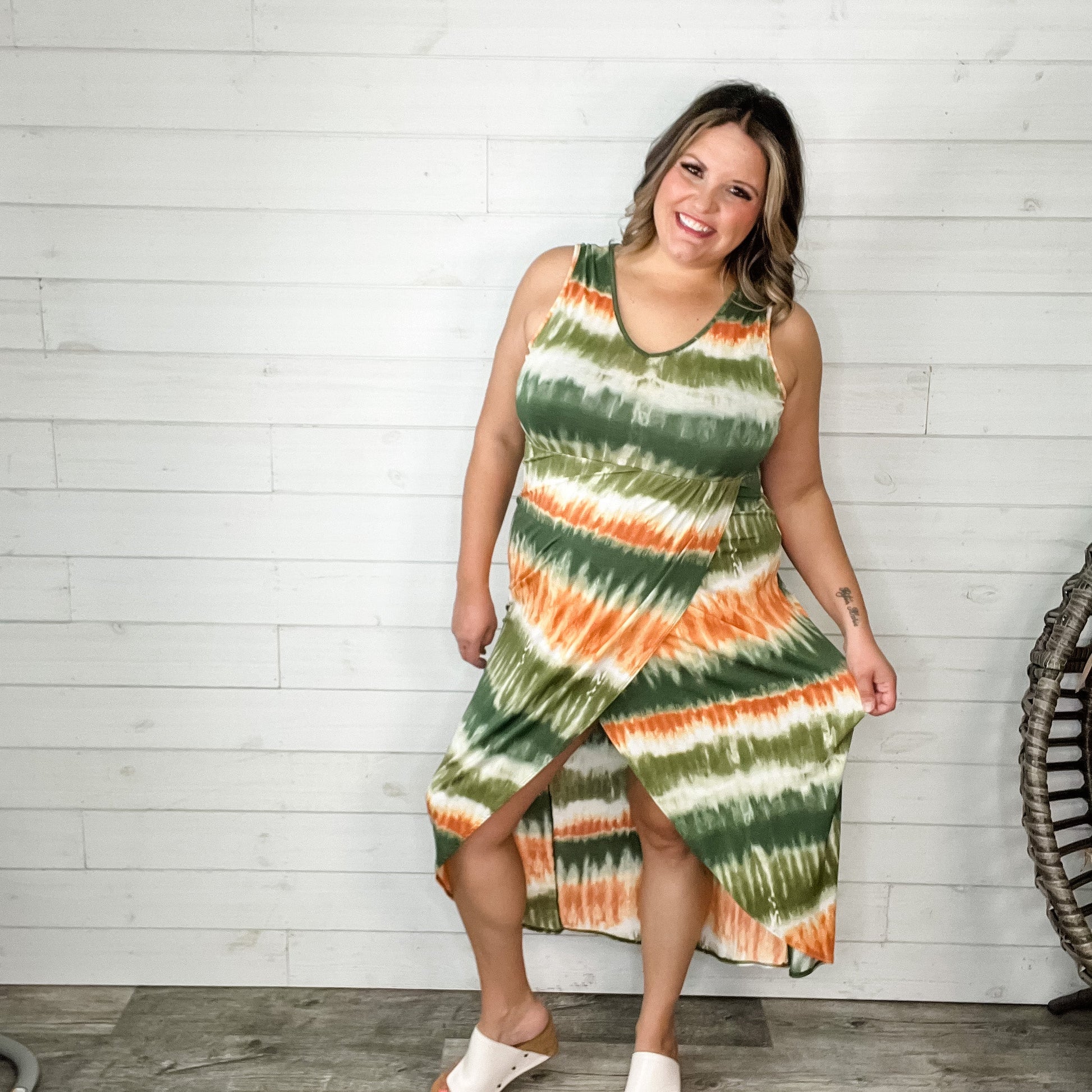 "Weekend Jaunt" V-Neck Sleeveless Tie Dye Maxi Dress
