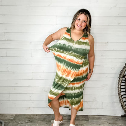 "Weekend Jaunt" V-Neck Sleeveless Tie Dye Maxi Dress