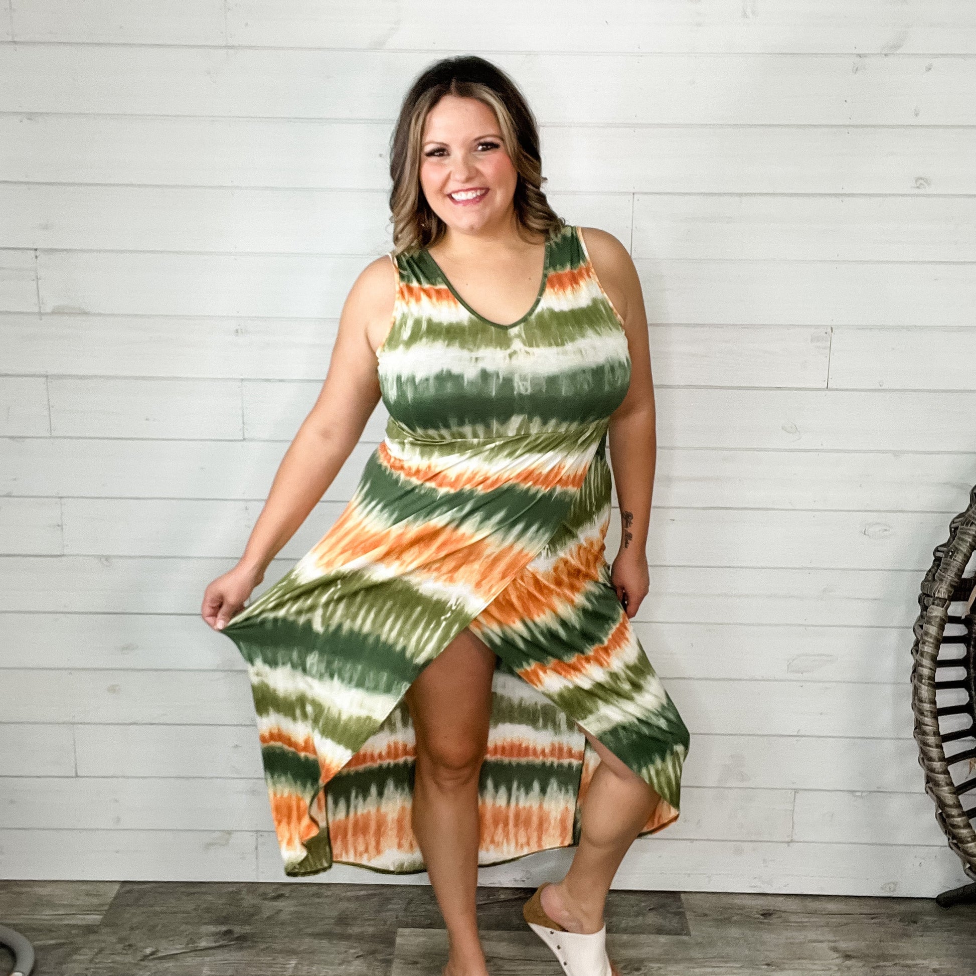 "Weekend Jaunt" V-Neck Sleeveless Tie Dye Maxi Dress