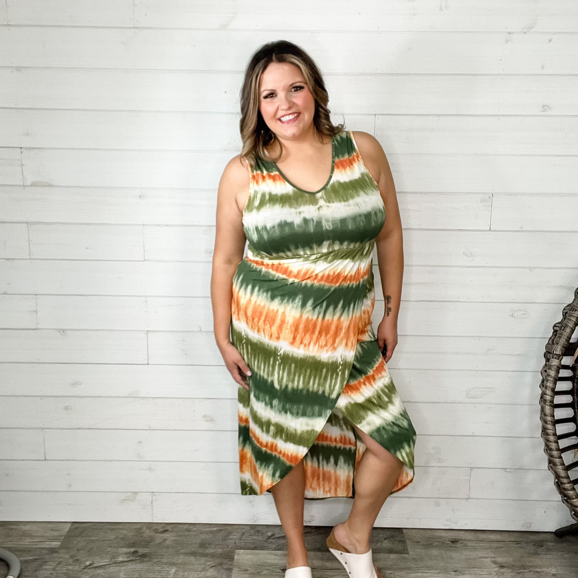"Weekend Jaunt" V-Neck Sleeveless Tie Dye Maxi Dress