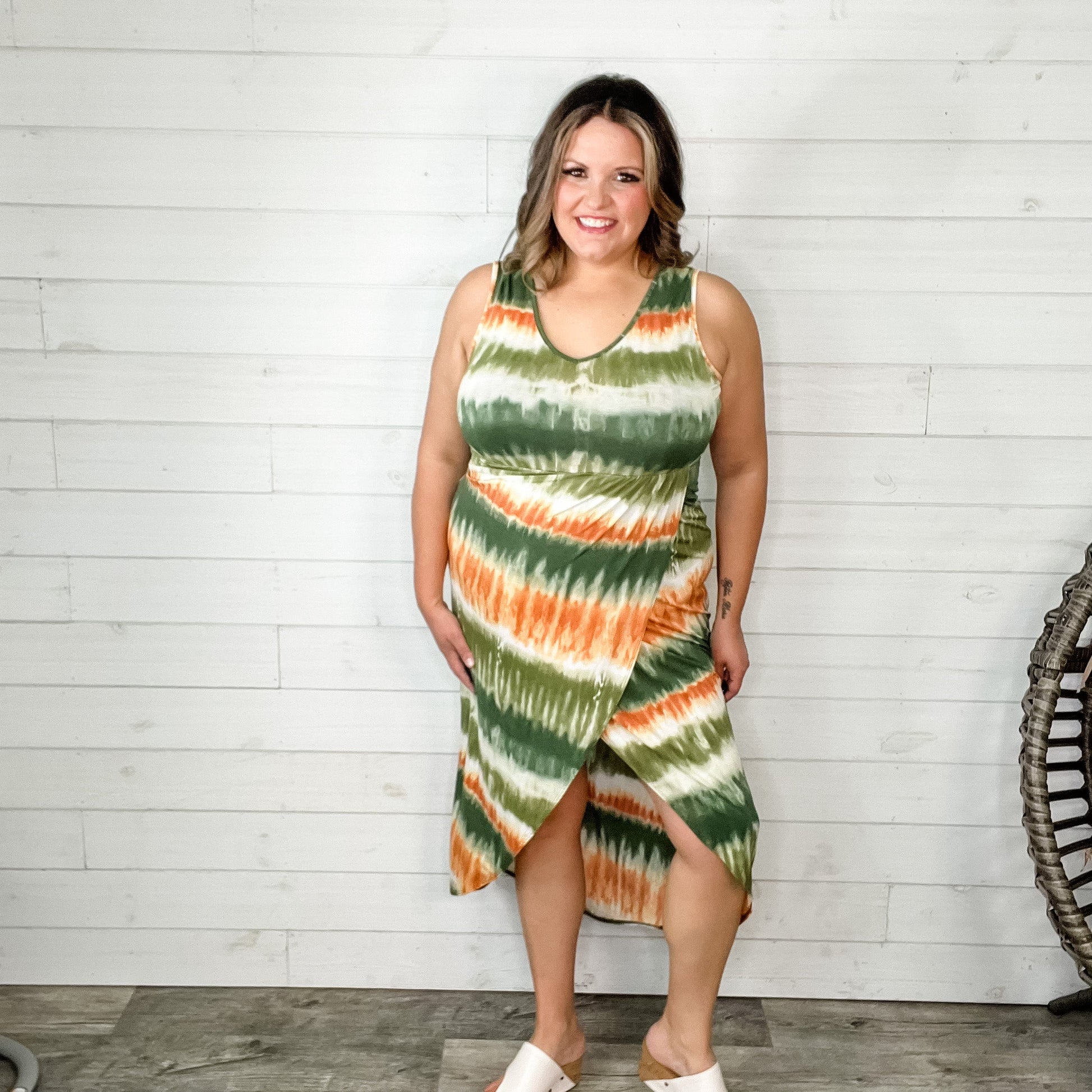 "Weekend Jaunt" V-Neck Sleeveless Tie Dye Maxi Dress