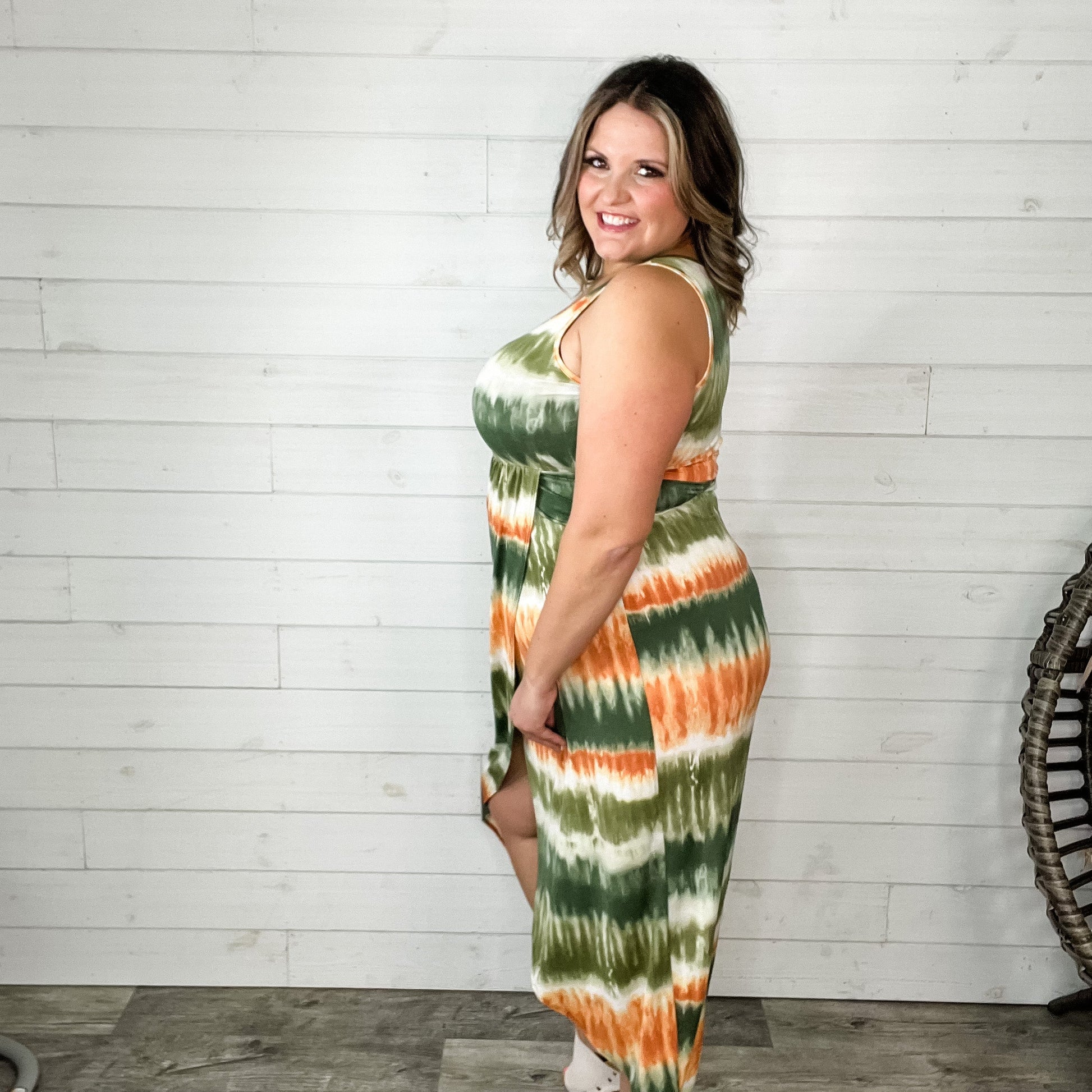 "Weekend Jaunt" V-Neck Sleeveless Tie Dye Maxi Dress