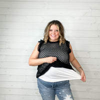 "Well Look At That" Sleeveless Ruffle Collar and Shoulder (Black)-Lola Monroe Boutique