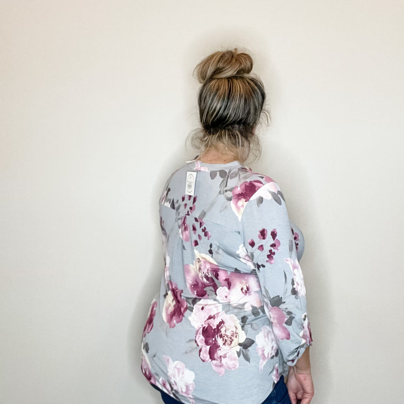 "Well Maybe" Floral Lizzy 3/4 Sleeve Split Neck-Lola Monroe Boutique