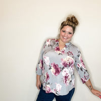 "Well Maybe" Floral Lizzy 3/4 Sleeve Split Neck-Lola Monroe Boutique