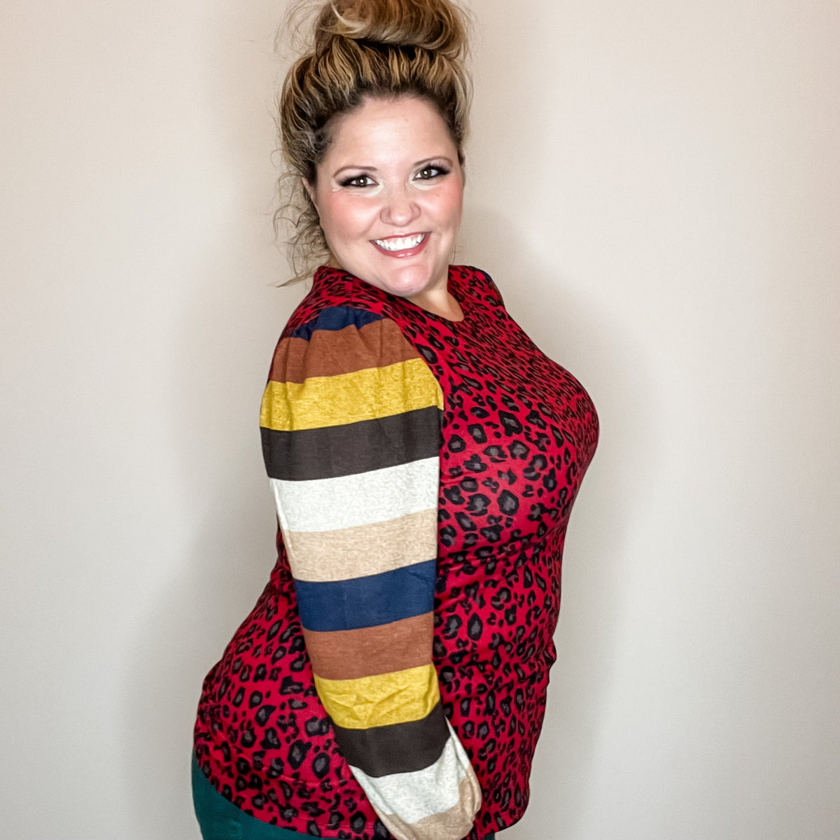 "Well Ok" Long Sleeve Animal Print with Stripe Accent-Lola Monroe Boutique