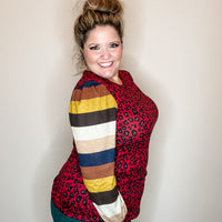 "Well Ok" Long Sleeve Animal Print with Stripe Accent-Lola Monroe Boutique