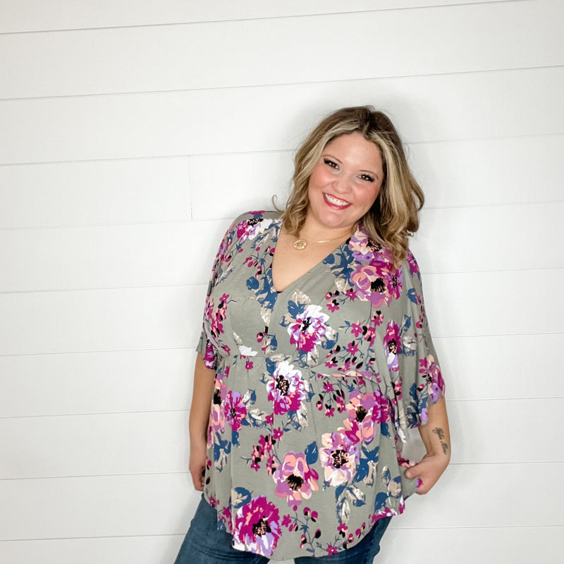 "Well Wishes" Floral V Neck 3/4 Bell Sleeve-Lola Monroe Boutique