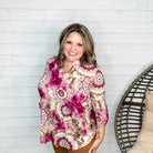 "Whisper" Paisley Lizzy 3/4 Sleeve Split Neck-Lola Monroe Boutique