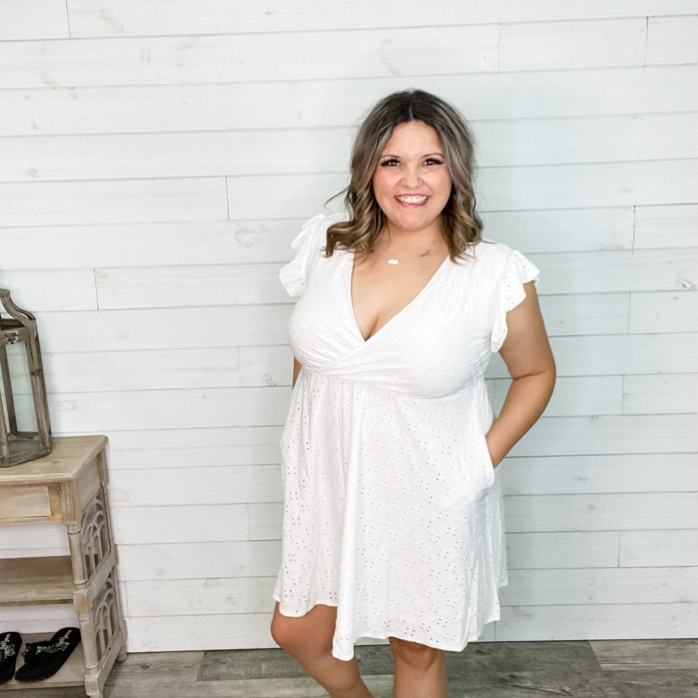 White Eyelet Dress with Pockets-Lola Monroe Boutique