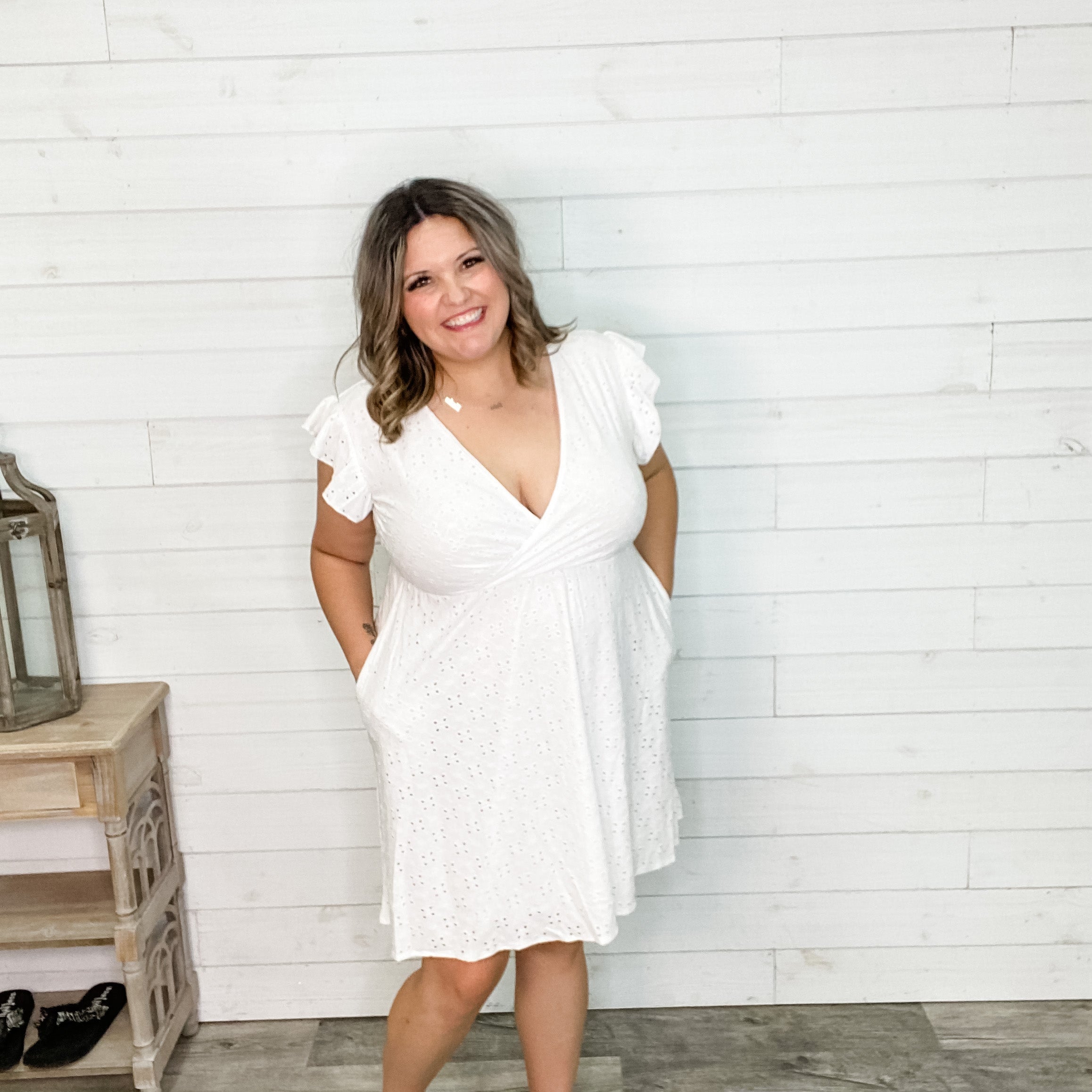 White Eyelet Dress with Pockets-Lola Monroe Boutique