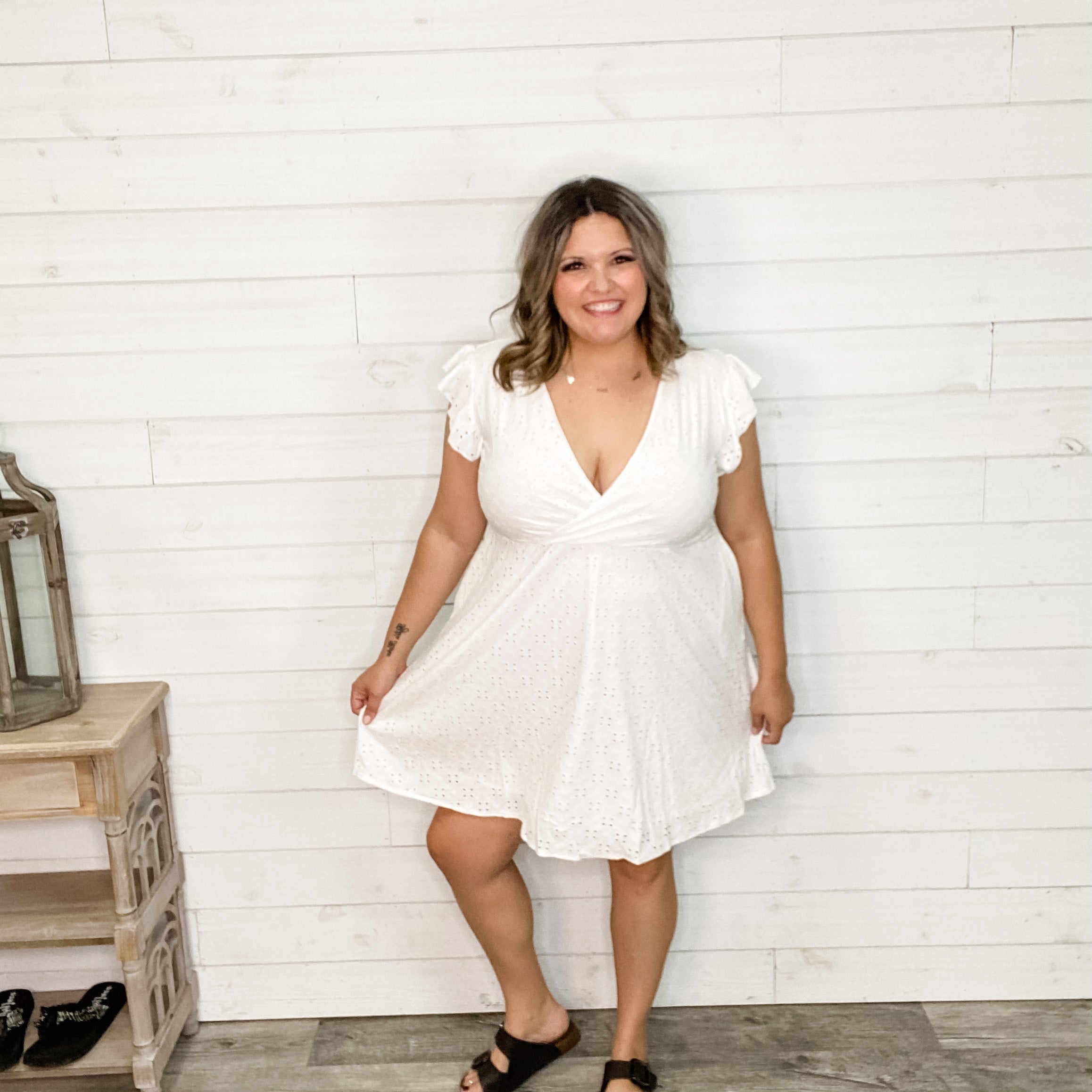 White Eyelet Dress with Pockets-Lola Monroe Boutique