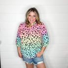 "Why Would I" Animal Print Lizzy 3/4 Sleeve Split Neck Tops-Lola Monroe Boutique