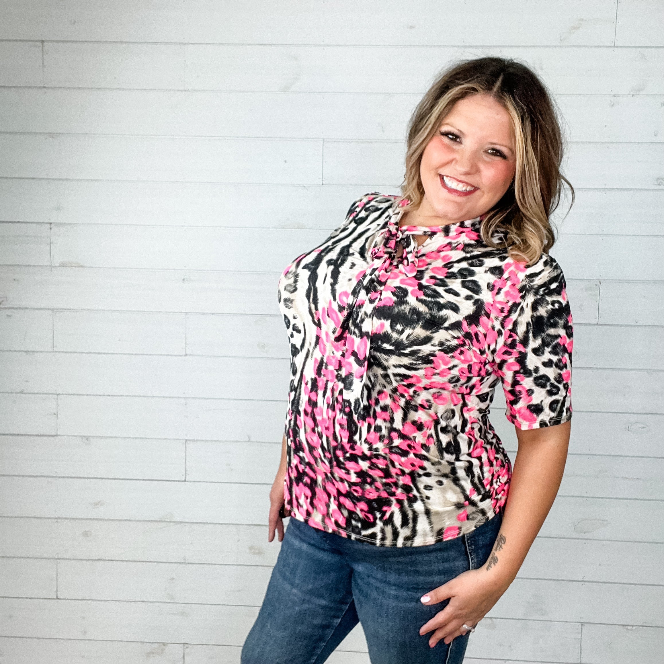 "Wild Child" Animal Print V Neck with Tie Detail-Lola Monroe Boutique